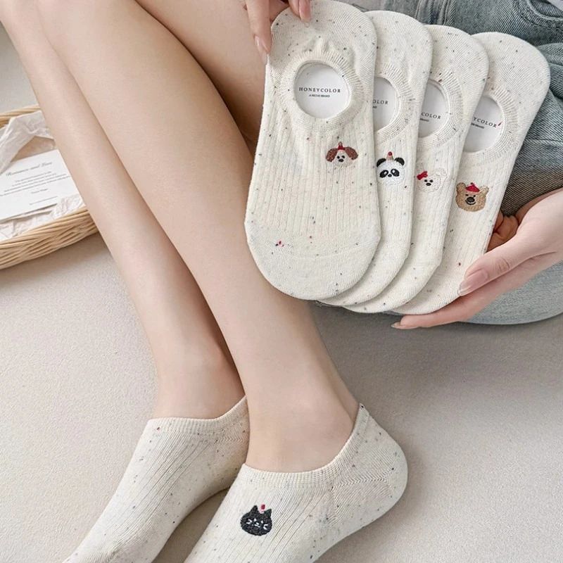 Charming Cartoon Animal Embroidered No-Show Socks for Women – Thin, Non-Slip, Everyday Comfort - Image 3