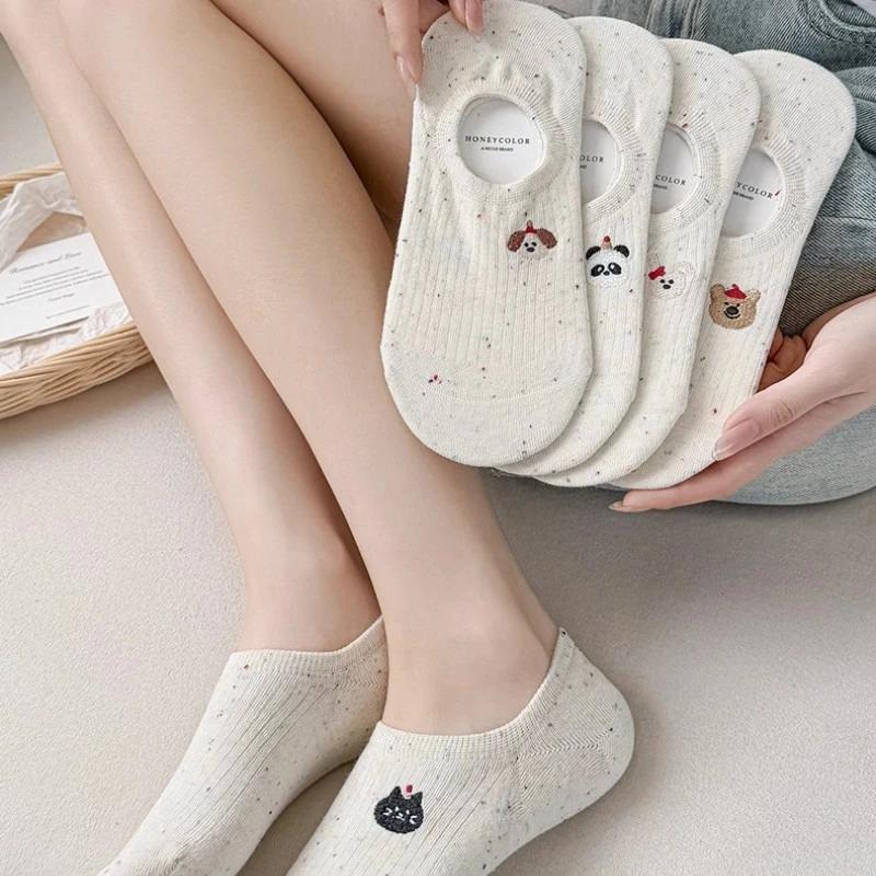 Charming Cartoon Animal Embroidered No-Show Socks for Women – Thin, Non-Slip, Everyday Comfort - Image 3