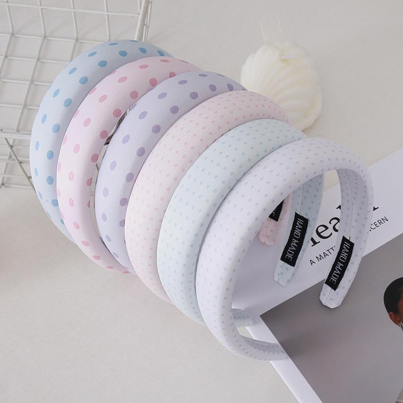 Chic Pastel Polka Dot Padded Headband — Wide Non-Slip Hair Hoop for Women