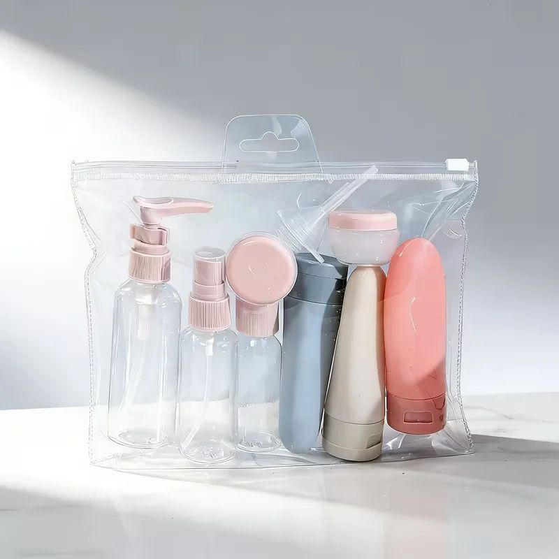 11-Piece Portable Refillable Travel Toiletries Bottle Set with Dispenser Pumps & Jars - Image 2