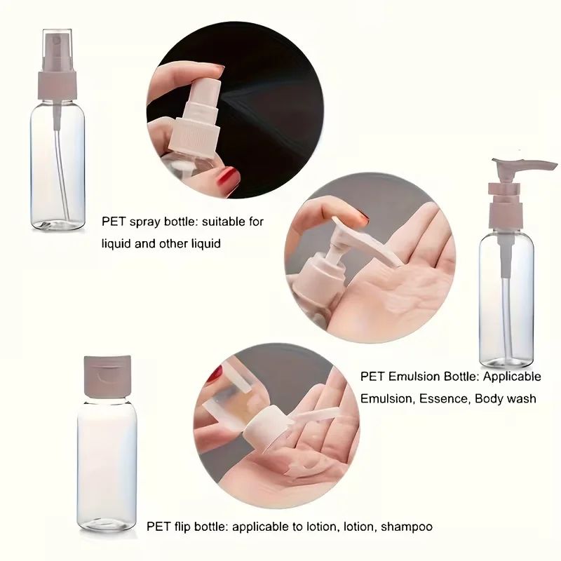 11-Piece Portable Refillable Travel Toiletries Bottle Set with Dispenser Pumps & Jars - Image 3
