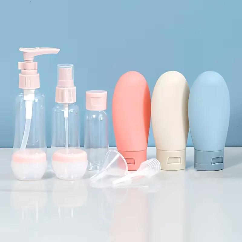 11-Piece Portable Refillable Travel Toiletries Bottle Set with Dispenser Pumps & Jars - Image 4