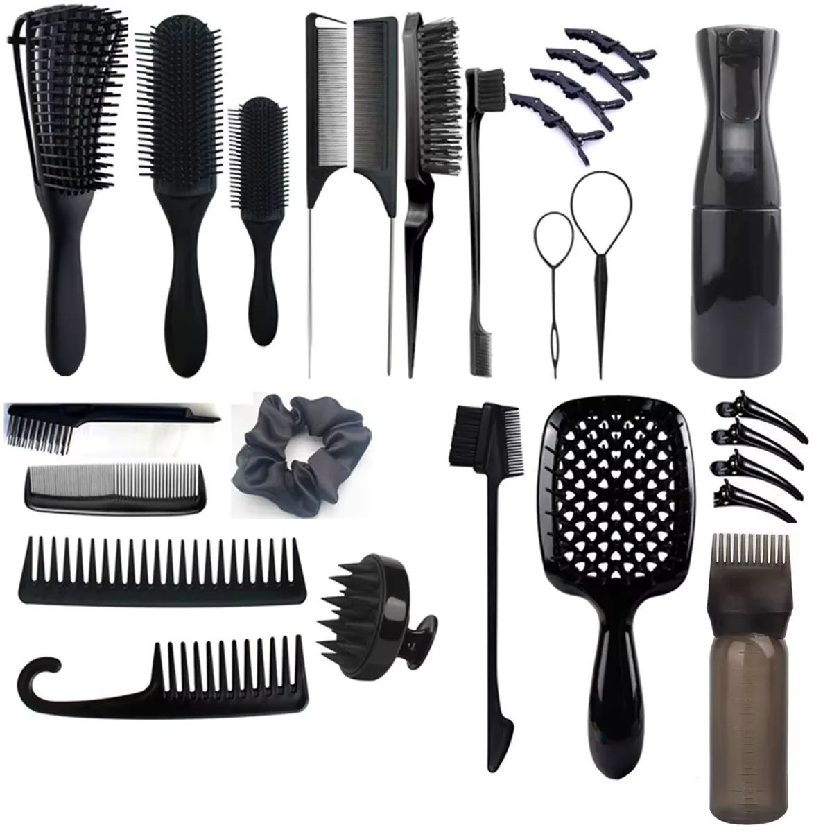 Complete Professional Hair Styling & Care Kit with Detangling Brushes, Combs, and Accessories