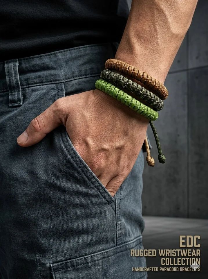 Handmade Adjustable Paracord Survival Bracelet for Outdoor Enthusiasts and Everyday Wear