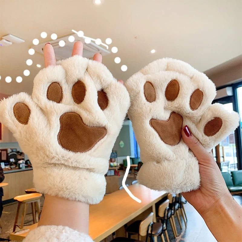 Cozy Plush Cat Paw Fingerless Mittens – Soft Warm Fluffy Animal Claw Gloves for Winter & Fun - Image 4