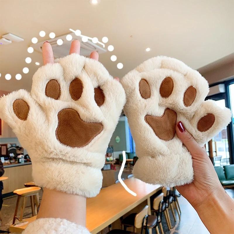 Cozy Plush Cat Paw Fingerless Mittens – Soft Warm Fluffy Animal Claw Gloves for Winter & Fun - Image 4