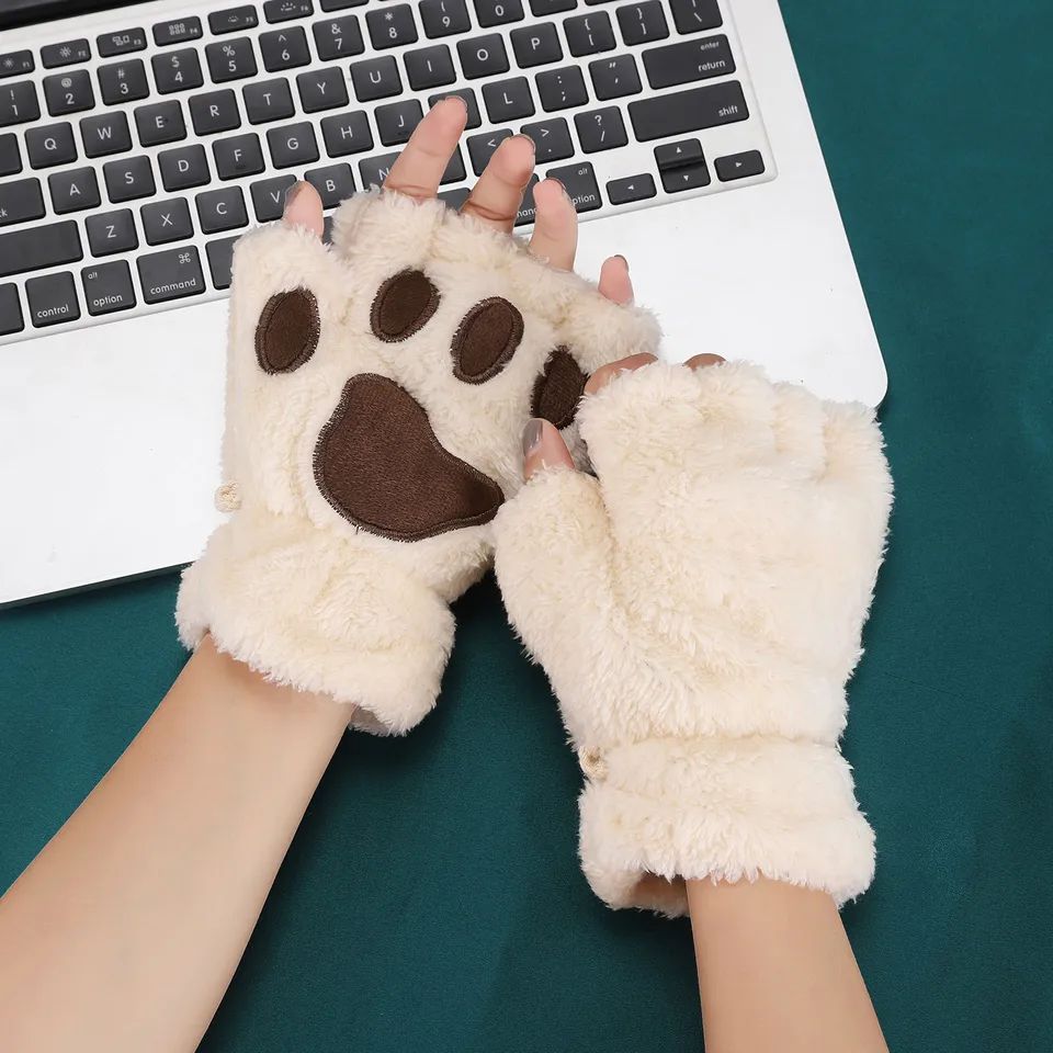 Cozy Plush Cat Paw Fingerless Mittens – Soft Warm Fluffy Animal Claw Gloves for Winter & Fun - Image 5