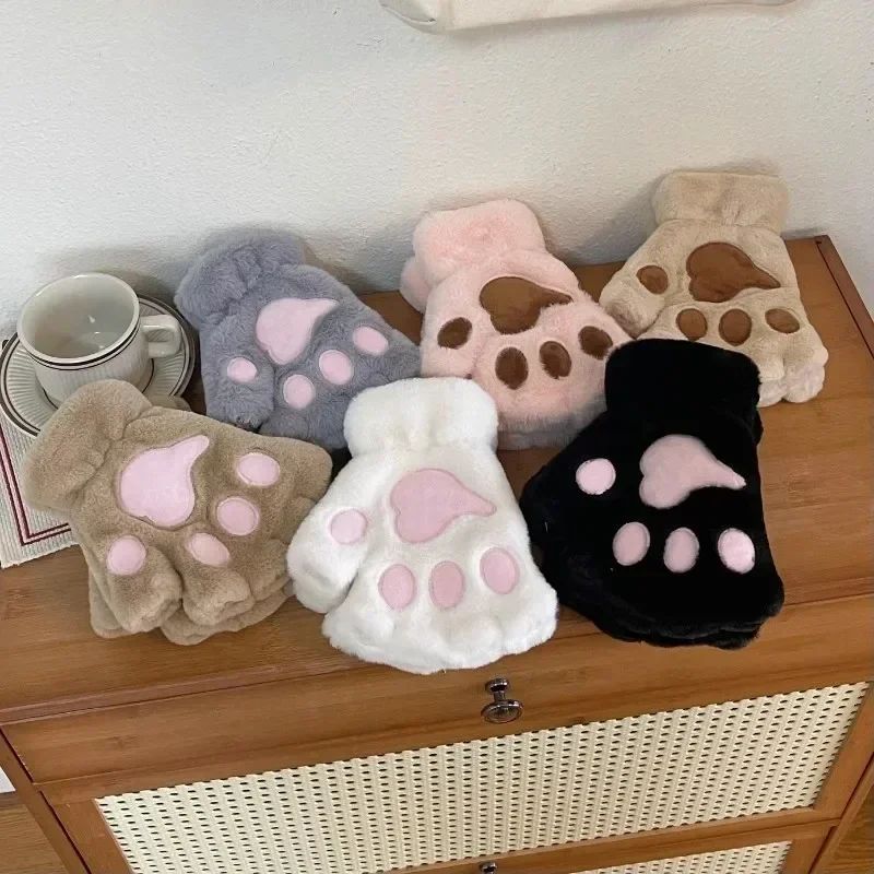 Cozy Plush Cat Paw Fingerless Mittens – Soft Warm Fluffy Animal Claw Gloves for Winter & Fun - Image 6