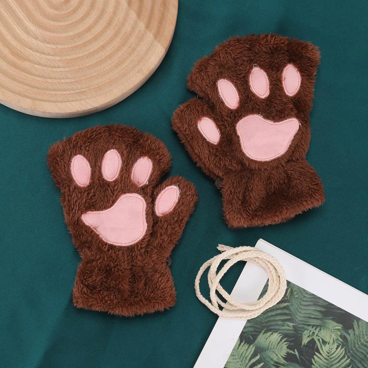Cozy Plush Cat Paw Fingerless Mittens – Soft Warm Fluffy Animal Claw Gloves for Winter & Fun - Image 11