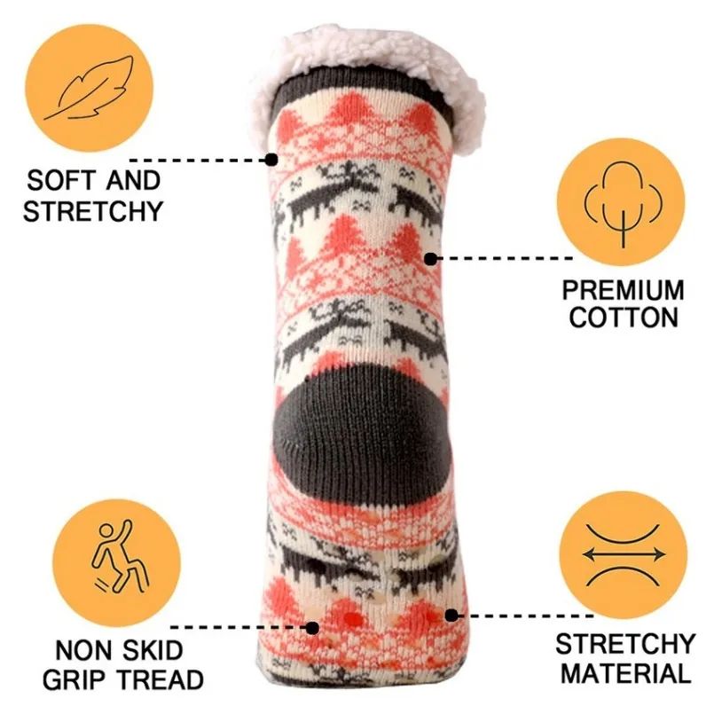 Cozy Nordic Plush Lined Non-Slip Slipper Socks for Winter Warmth & Festive Comfort - Image 3