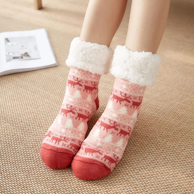 Cozy Nordic Plush Lined Non-Slip Slipper Socks for Winter Warmth & Festive Comfort - Image 6