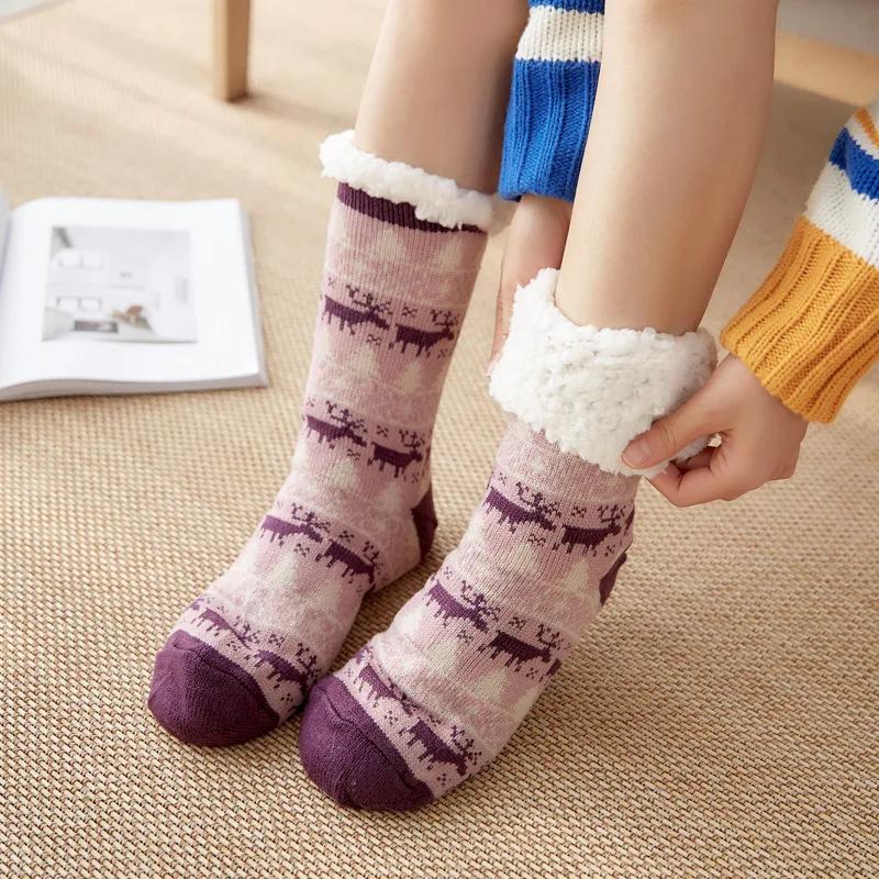 Cozy Nordic Plush Lined Non-Slip Slipper Socks for Winter Warmth & Festive Comfort - Image 11