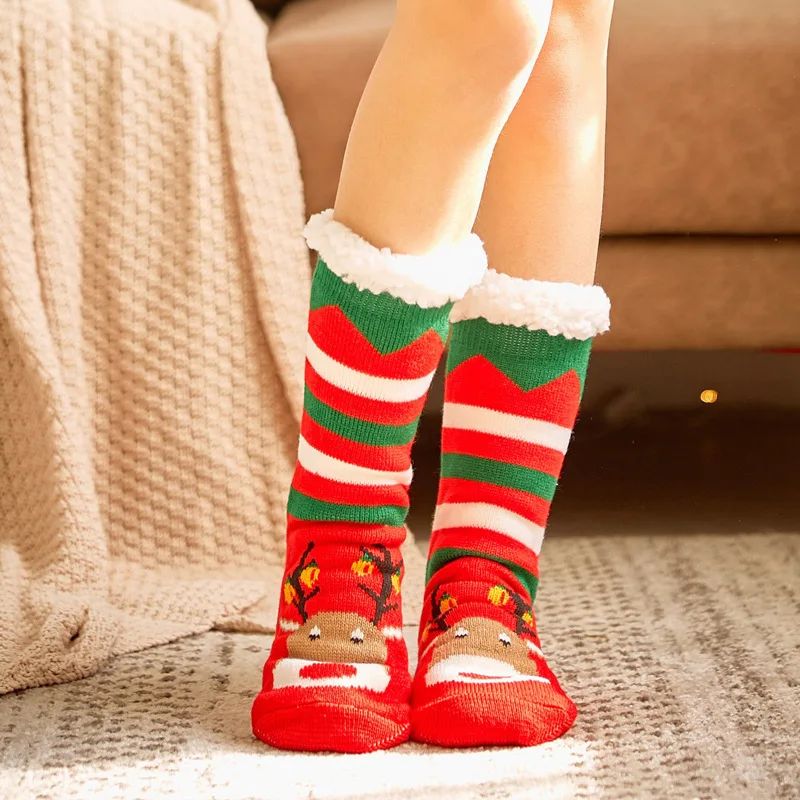 Cozy Nordic Plush Lined Non-Slip Slipper Socks for Winter Warmth & Festive Comfort - Image 17