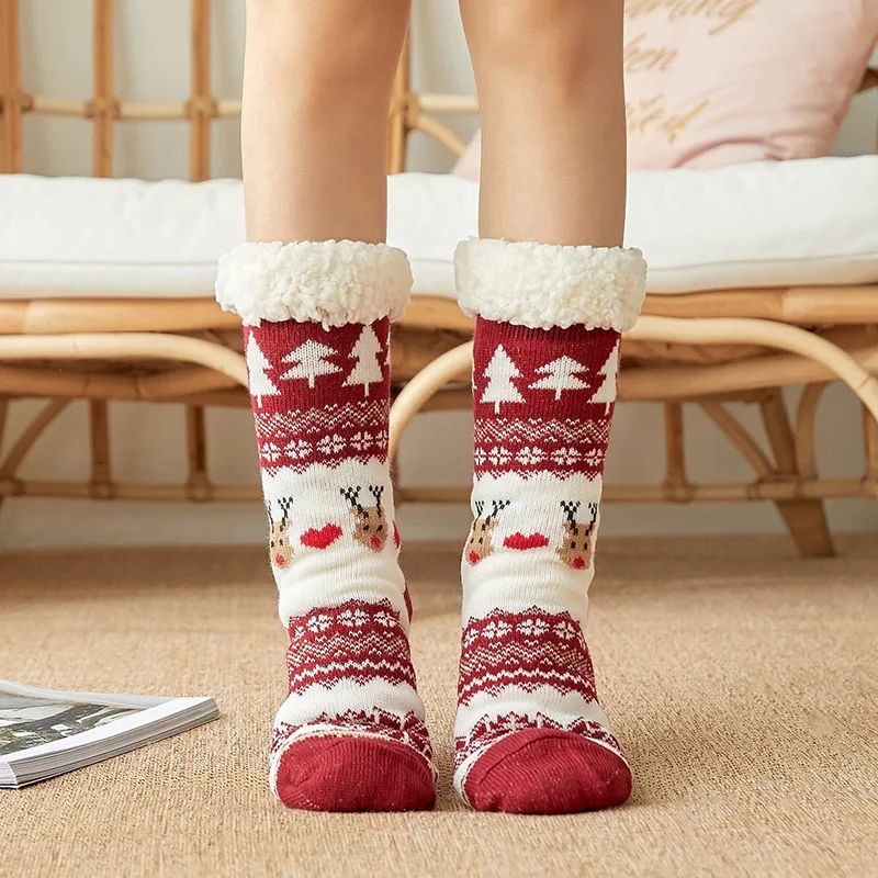 Cozy Nordic Plush Lined Non-Slip Slipper Socks for Winter Warmth & Festive Comfort - Image 18