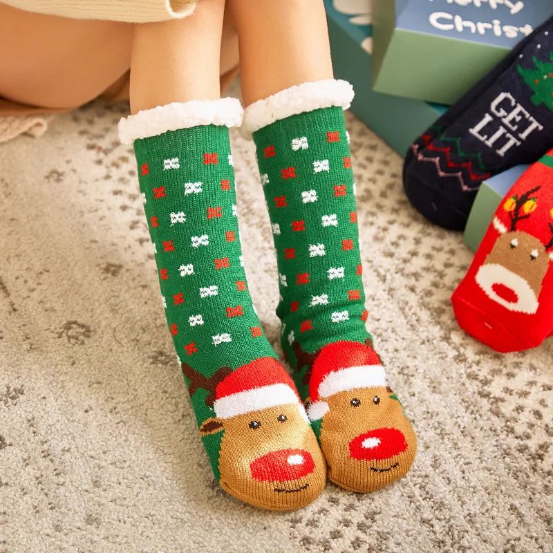 Cozy Nordic Plush Lined Non-Slip Slipper Socks for Winter Warmth & Festive Comfort - Image 20