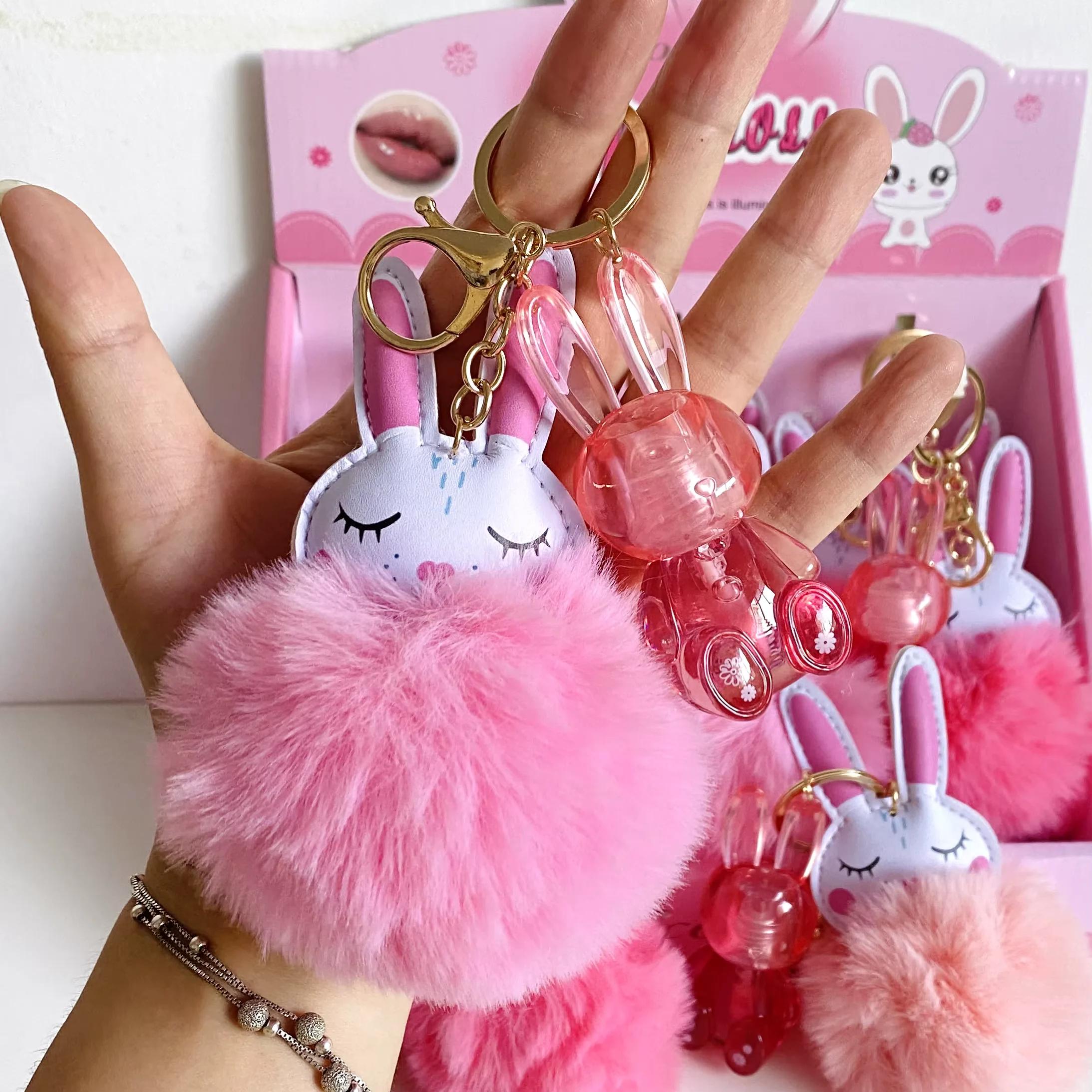 Sweet Rabbit Pom-Pom Lip Gloss Keychain for Hydrated Lips and Chic Accessory - Image 2