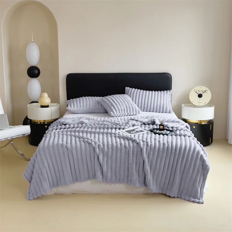 Luxurious Bubble Fleece Faux Rabbit Fur Throw Blanket – Ultra-Soft Solid Color Flannel for Cozy Comfort - Image 4