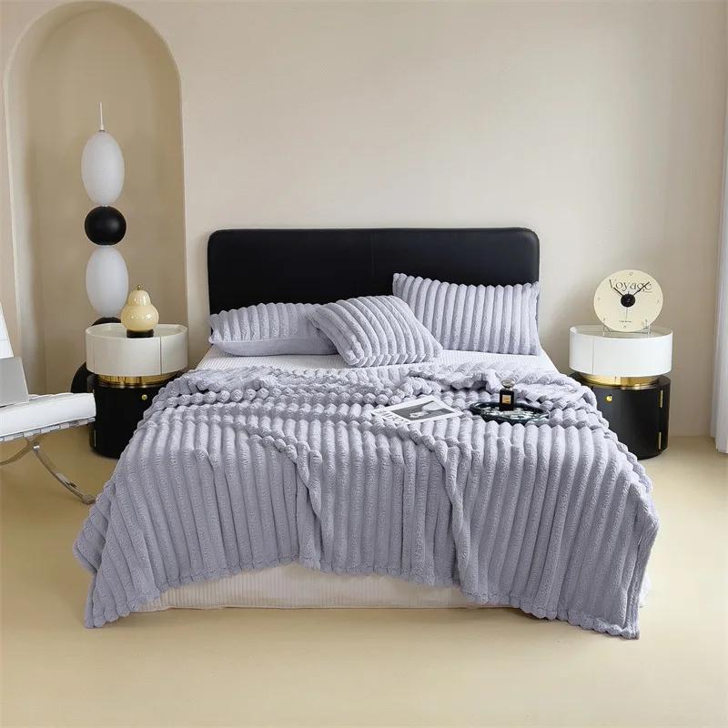 Luxurious Bubble Fleece Faux Rabbit Fur Throw Blanket – Ultra-Soft Solid Color Flannel for Cozy Comfort - Image 4