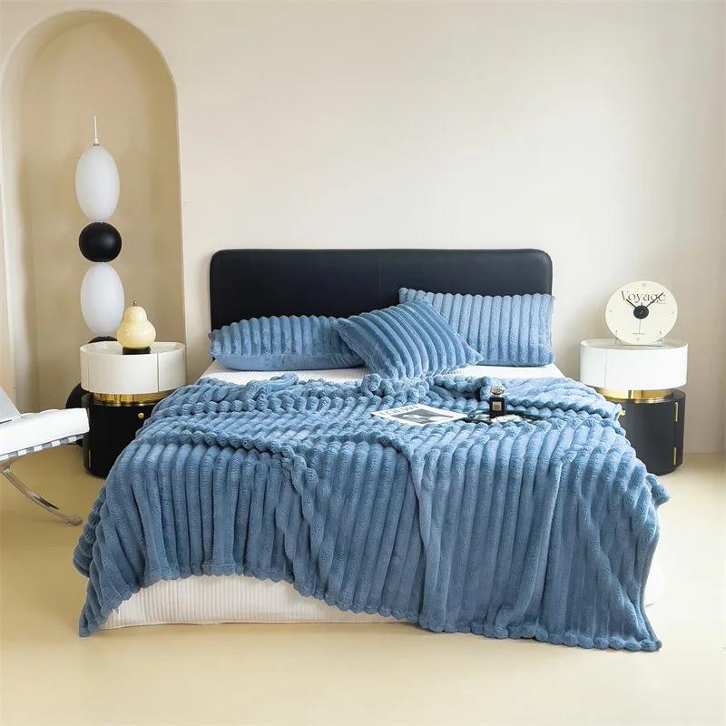 Luxurious Bubble Fleece Faux Rabbit Fur Throw Blanket – Ultra-Soft Solid Color Flannel for Cozy Comfort - Image 6