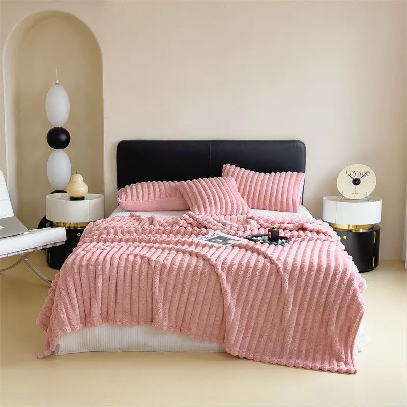 Luxurious Bubble Fleece Faux Rabbit Fur Throw Blanket – Ultra-Soft Solid Color Flannel for Cozy Comfort - Image 7