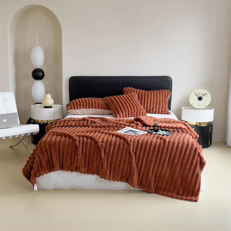 Luxurious Bubble Fleece Faux Rabbit Fur Throw Blanket – Ultra-Soft Solid Color Flannel for Cozy Comfort - Image 8