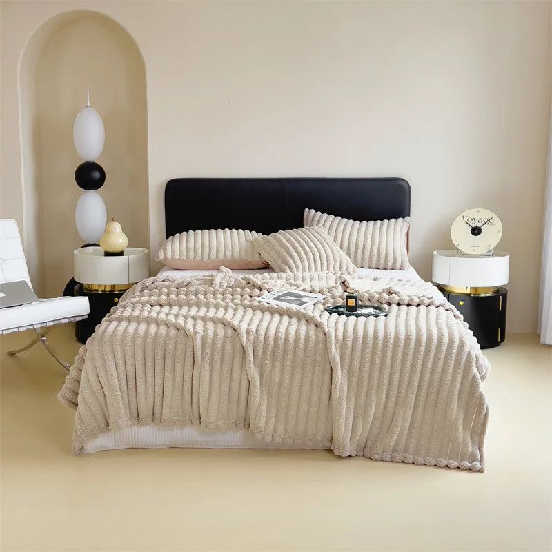 Luxurious Bubble Fleece Faux Rabbit Fur Throw Blanket – Ultra-Soft Solid Color Flannel for Cozy Comfort - Image 9