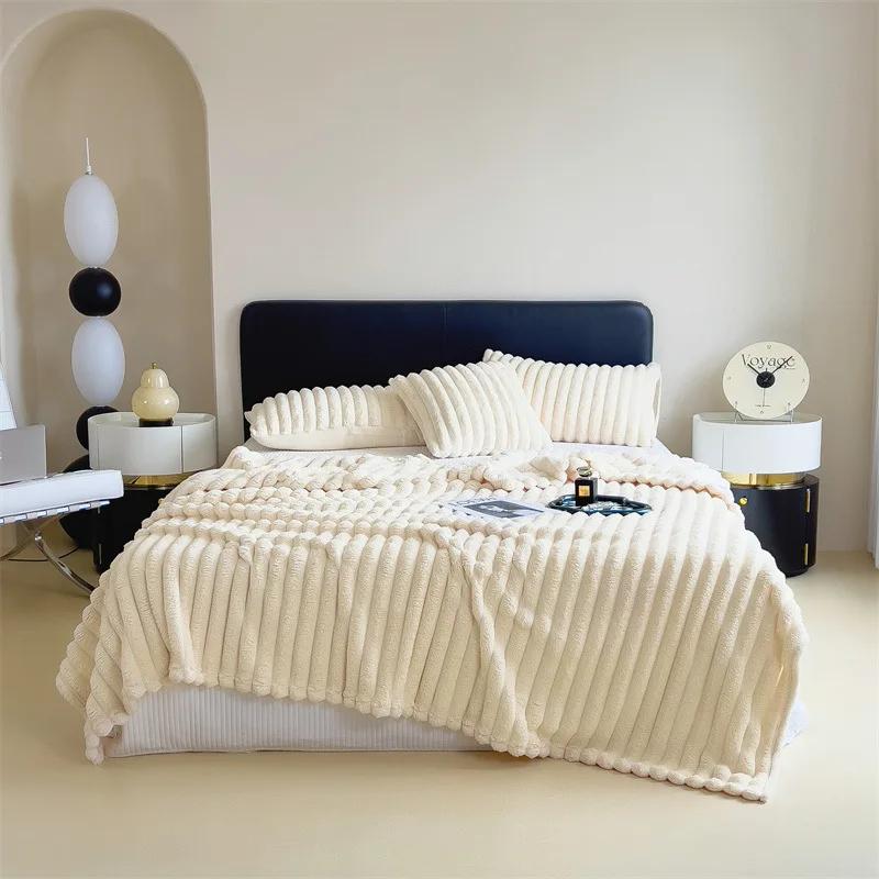 Luxurious Bubble Fleece Faux Rabbit Fur Throw Blanket – Ultra-Soft Solid Color Flannel for Cozy Comfort - Image 10