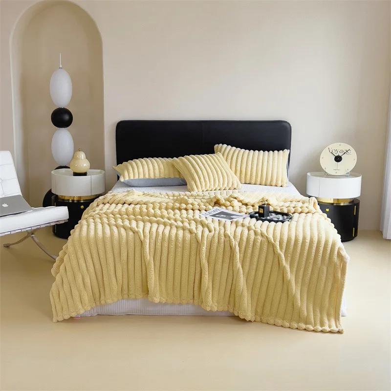 Luxurious Bubble Fleece Faux Rabbit Fur Throw Blanket – Ultra-Soft Solid Color Flannel for Cozy Comfort - Image 11