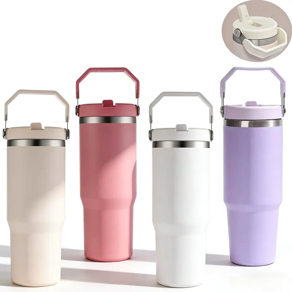 Premium 900ml Stainless Steel Vacuum Insulated Tumbler with Straw, Handle & Leak-Proof Lid