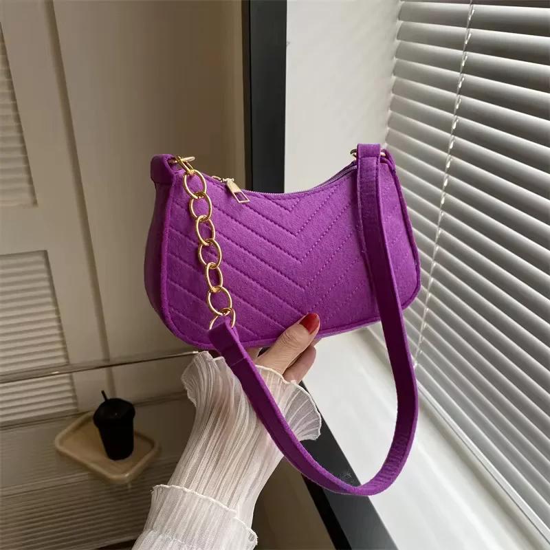 Chic Felt Crescent Shoulder Bag with Optional Pompom Charm — Versatile Everyday Handbag alternate