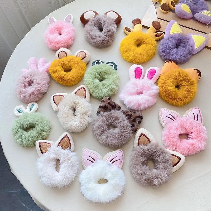 Charming Plush Animal Ear Scrunchies – Soft Elastic Hair Ties for Girls & Women