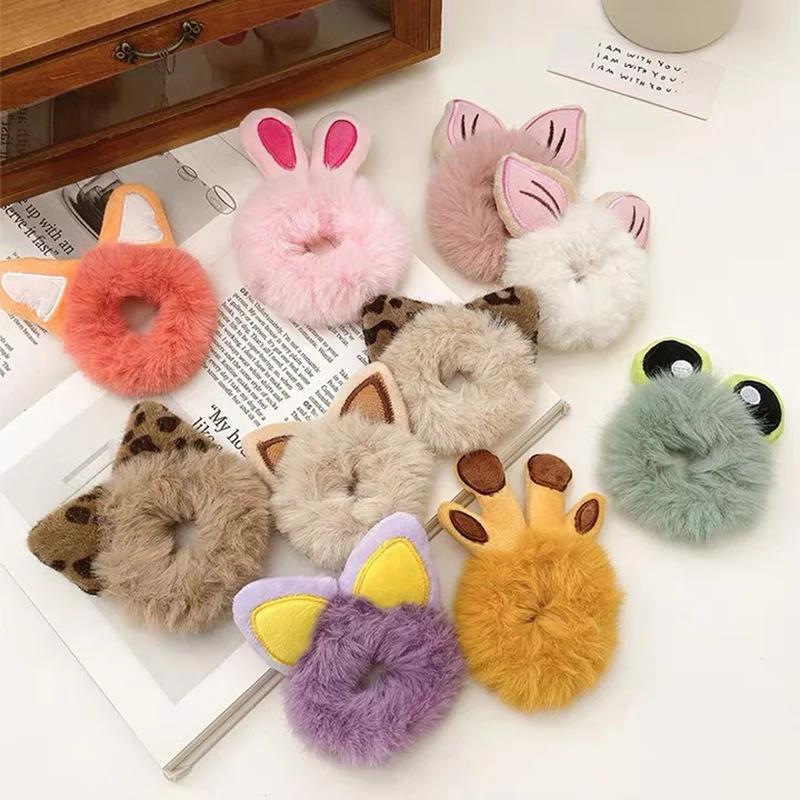Charming Plush Animal Ear Scrunchies – Soft Elastic Hair Ties for Girls & Women alternate
