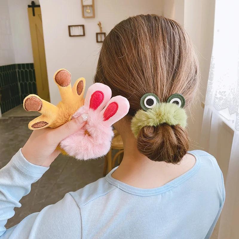 Charming Plush Animal Ear Scrunchies – Soft Elastic Hair Ties for Girls & Women - Image 3