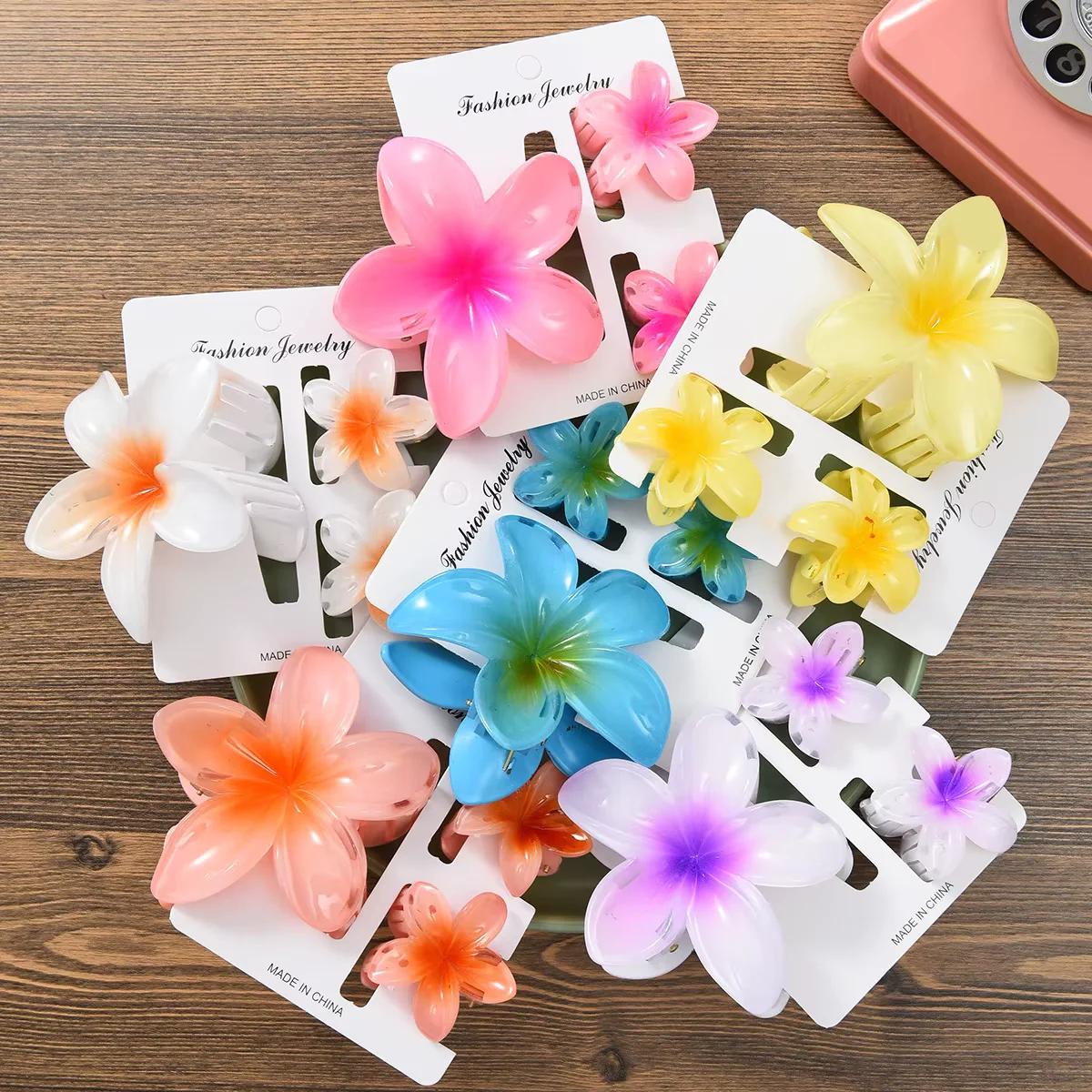 Tropical Plumeria Flower Hair Clips Set - 3 Pcs Decorative Hair Accessories