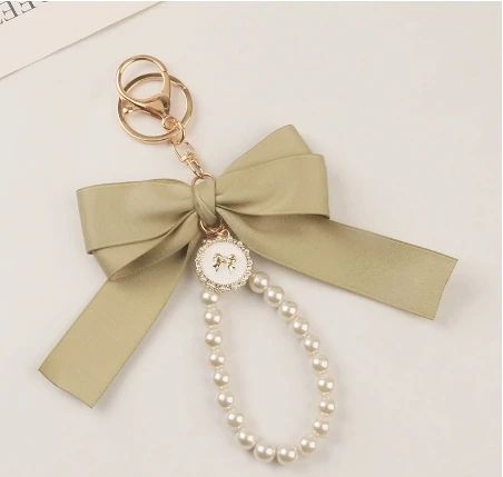 Elegant Fabric Bow & Faux Pearl Dangle Keychain for Bags, Keys & Accessories - Image 2
