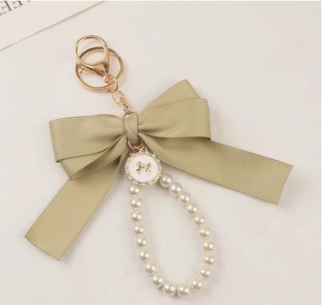 Elegant Fabric Bow & Faux Pearl Dangle Keychain for Bags, Keys & Accessories alternate