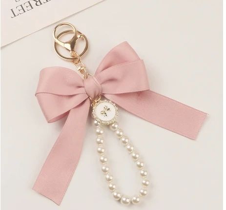 Elegant Fabric Bow & Faux Pearl Dangle Keychain for Bags, Keys & Accessories - Image 3