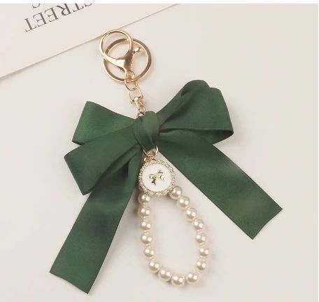 Elegant Fabric Bow & Faux Pearl Dangle Keychain for Bags, Keys & Accessories - Image 5