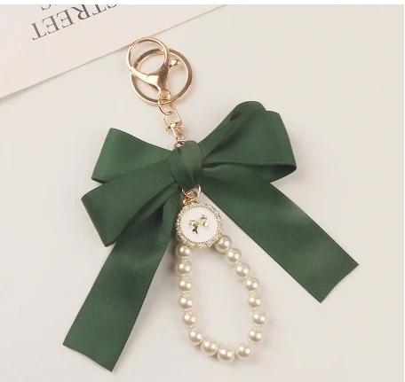 Elegant Fabric Bow & Faux Pearl Dangle Keychain for Bags, Keys & Accessories - Image 5