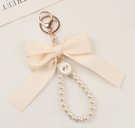 Elegant Fabric Bow & Faux Pearl Dangle Keychain for Bags, Keys & Accessories - Image 6