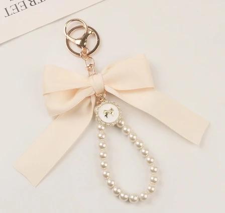 Elegant Fabric Bow & Faux Pearl Dangle Keychain for Bags, Keys & Accessories - Image 6