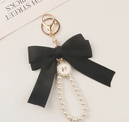 Elegant Fabric Bow & Faux Pearl Dangle Keychain for Bags, Keys & Accessories - Image 7