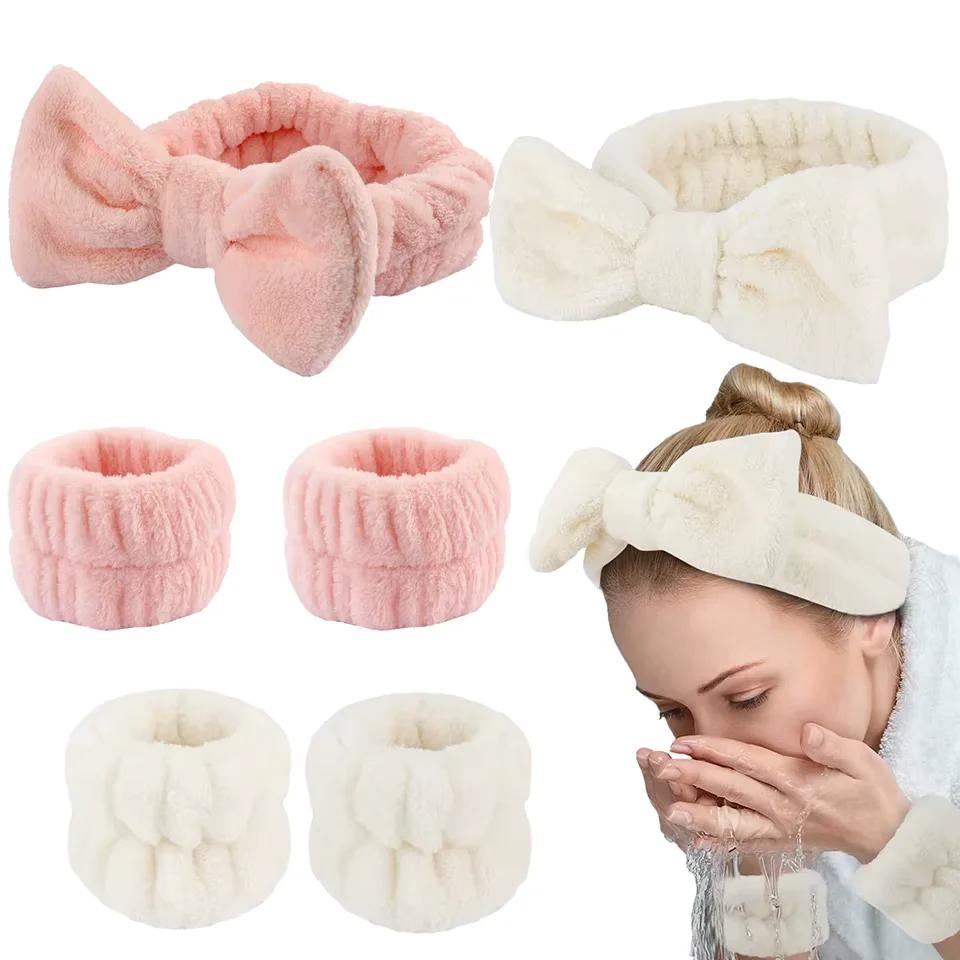 Luxurious Coral Fleece Skincare Headband & Wristband Set for Face Washing & Spa Rituals