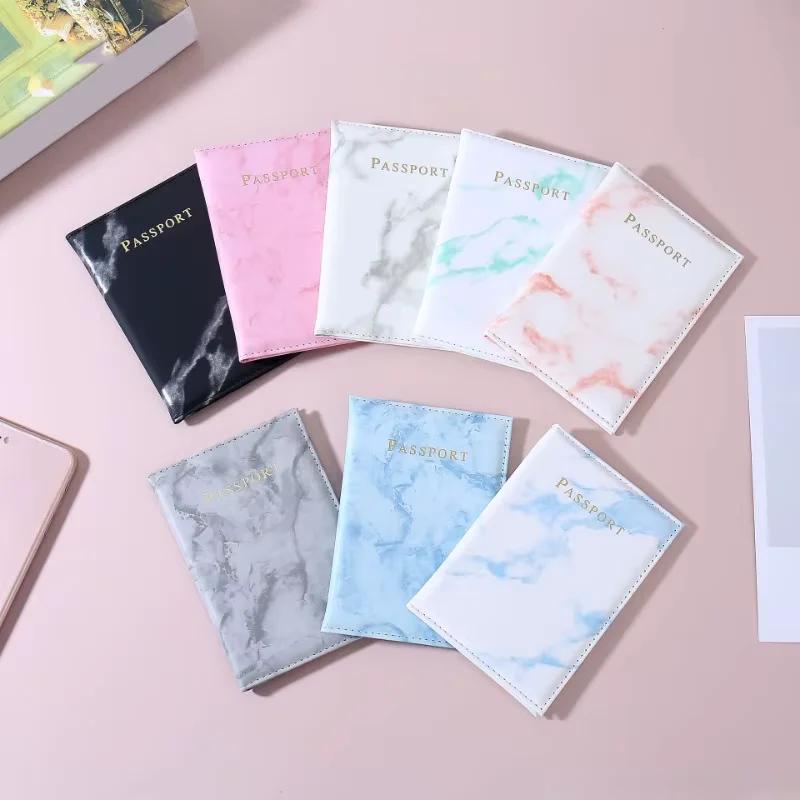 Chic Marble-Patterned PU Leather Passport Holder with Card Slots for Stylish Travel