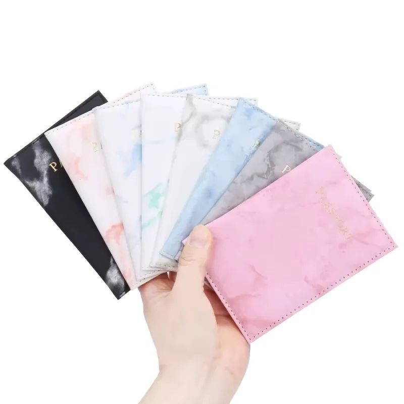 Chic Marble-Patterned PU Leather Passport Holder with Card Slots for Stylish Travel alternate