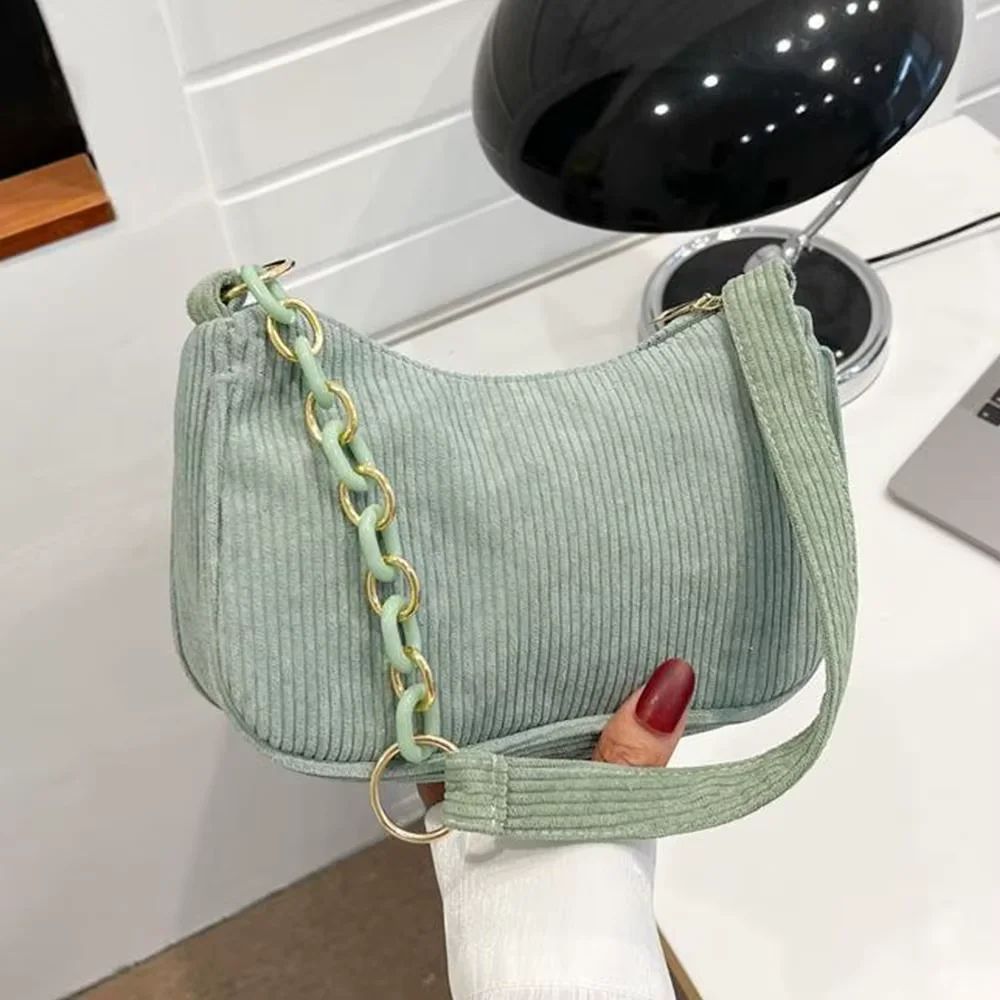 Chic Corduroy Underarm Shoulder Bag with Trendy Chain Accent alternate