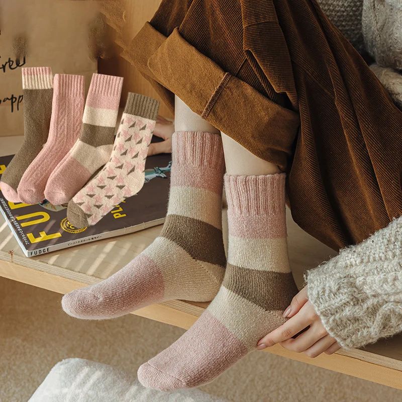 Cozy Knit Warm Wool Blend Mid-Calf Socks for Women - 4 Pairs Mixed Pastel & Earth Tones - Image 3