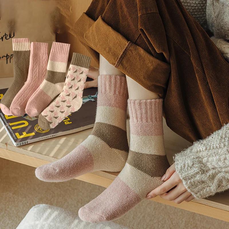 Cozy Knit Warm Wool Blend Mid-Calf Socks for Women - 4 Pairs Mixed Pastel & Earth Tones - Image 3
