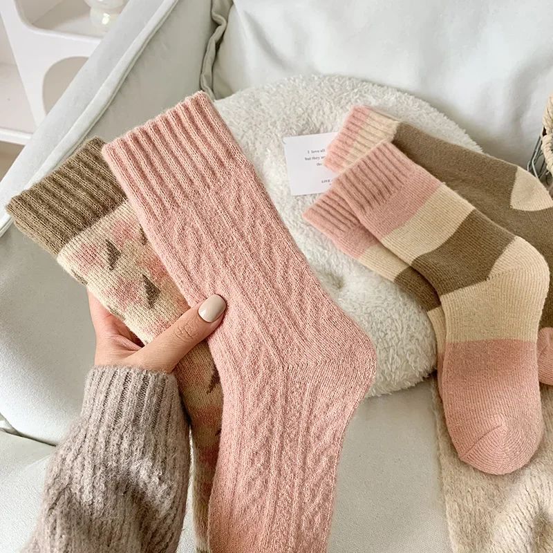 Cozy Knit Warm Wool Blend Mid-Calf Socks for Women - 4 Pairs Mixed Pastel & Earth Tones - Image 5