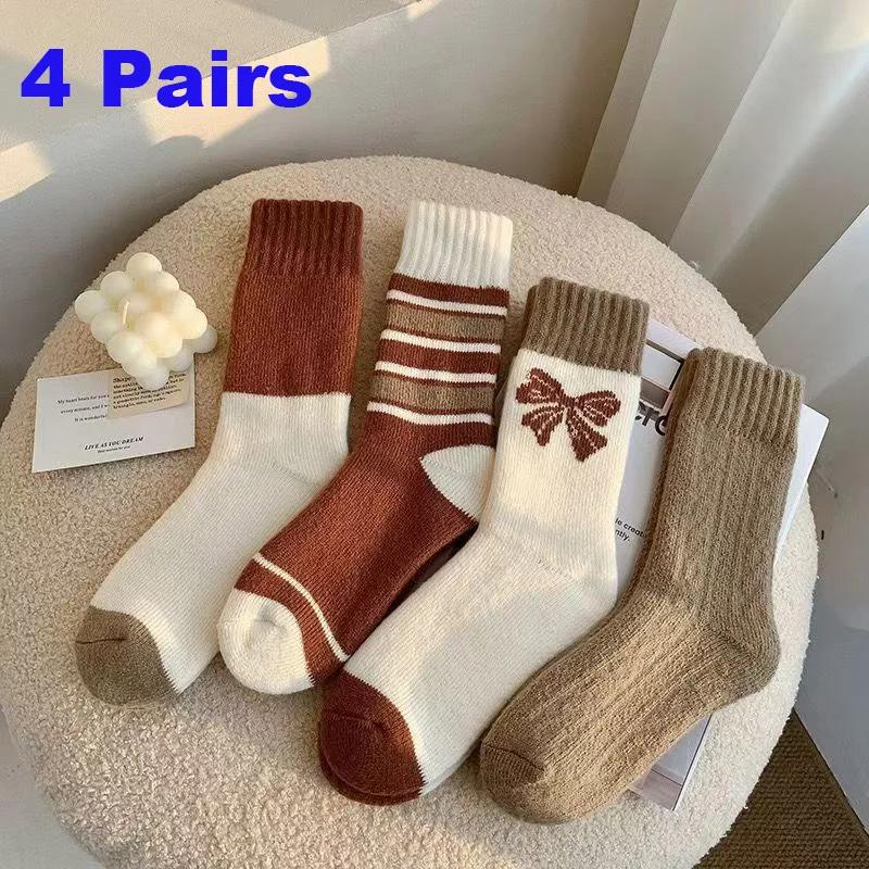 Cozy Knit Warm Wool Blend Mid-Calf Socks for Women - 4 Pairs Mixed Pastel & Earth Tones - Image 6
